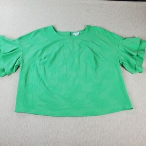 Liz Claiborne Chic Women's Flowy Fit Top 2X Ruffle Tiered Sleeve Pullover Green